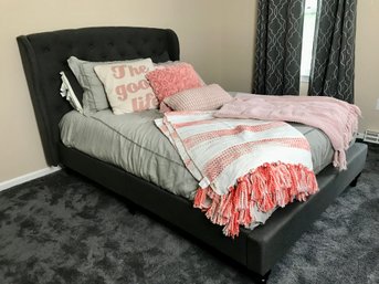 Beautiful Gray Tufted Queen Size Platform Bed