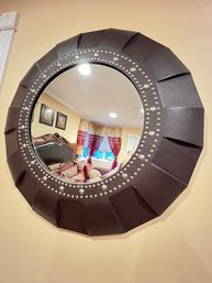 Round Leather Covered Studded Wall Mirror