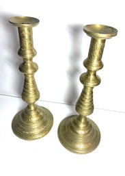 Vintage Moroccan Solid Brass Candle Holders