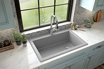 Karran QT-670 Drop-In Quartz Composite 33 In. 1-Hole Single Bowl Kitchen Sink In Grey Model# Qt712gr