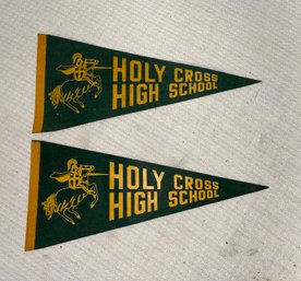 Pair Of Vintage Holy Cross High School Felt Pennants