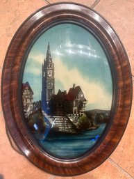 Concave Vintage Reverse Glass Painting - Lovely Scenery