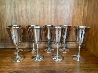 Set Of Eight El De Uberti Silver Plated Goblets, Made In Italy