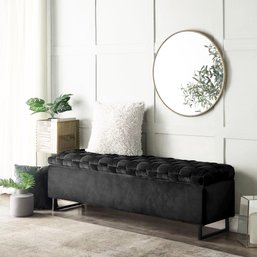 NEW!  Inspired Home Navea Black Velvet Hand Woven Storage Bench