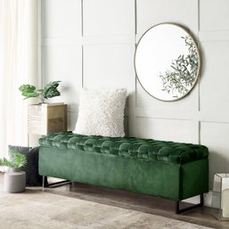 NEW!  Inspired Home Navea Hunter Green Velvet Hand Woven Storage Bench