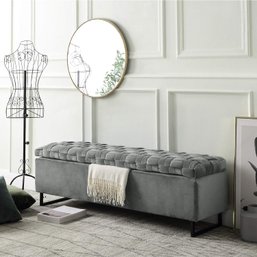 NEW!  Inspired Home Navea Grey Velvet Hand Woven Storage Bench (1 Of 2) RETAIL $320