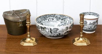 Collection Of Table Top Items With Spode Porcelain And Brass