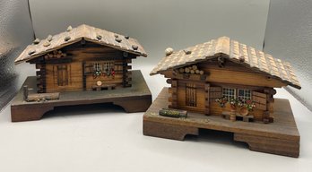 2 Swedish Log Cabin Music Boxes