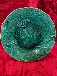 Antique Majolica Green Glaze Leaf Plate 8.75' No Chips Or Cracks