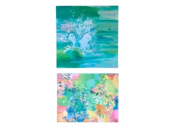 Rainbow Haze / Pair Abstract Paintings On Canvas