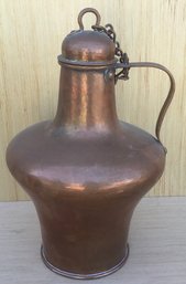 Vintage Great Patina Heavy Copper Jug, Lid & Chain.