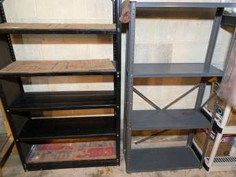 2 Metal Shelving Units Different Sizes And One Plastic Shelf