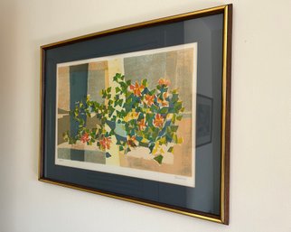 Mid Century Modern Well Framed & Matted Print Abstract Flowers By Cauri - Fausto Maria Casotti - Pencil Signed