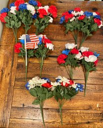 Large Lot Of Patriotic Colored Faux Flowers- Just In Time