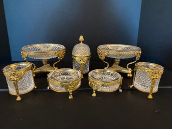 Two Gold And Glass Vintage Crystal Smoking Sets