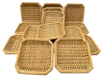 Set Of 16 Vintage Octagonal Bamboo Plate Holders / Lap Trays