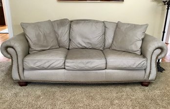 THOMASVILLE Leather Sofa With Nailhead Trim