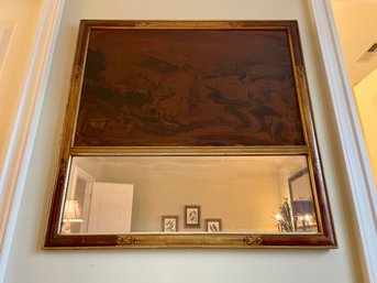 Antique Framed Wall Mirror With Asian Landscape Scene