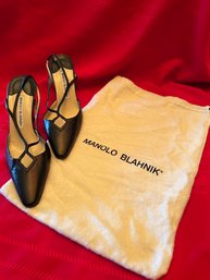 Manolo Blahnik Black Leather Slingback Shoes Size 36