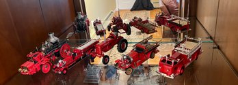 Group Of Four Fire Truck Models & One Tractor Model