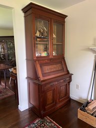 Antique Victorian Style Secretariat Desk With A Glass Door Display Case