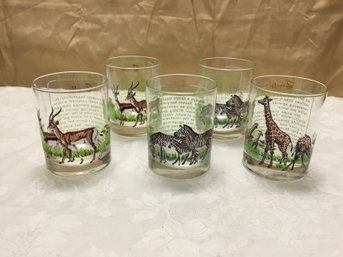 A Vintage MCM Set Of Six Safari Glasses By Georges Briard