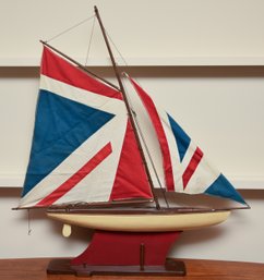 Handmade Wooden Sailboat With British Flag Sail