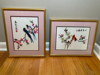 2 Chinese Embroidered Bird Prints