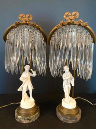 PAIR Very Sweet Porcelain & Crystal Lamps / The Town Crier & The Writer