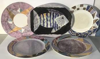 Rob Turner, UK, Fish Platter & 4 Plates, Stickers Bergdorf Goodman PD. $875