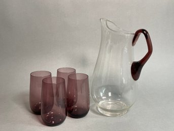 Vintage Purple Glasses With Pitcher