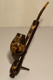 Vintage Wooden Pipe, Hand Carved, Wood Stand.