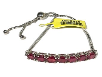 Fine Genuine Ruby Gemstone Slide Closure Bracelet Sterling Silver