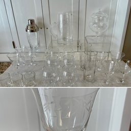 18 Piece Vintage Bamboo Etched Crystal Stemware Group