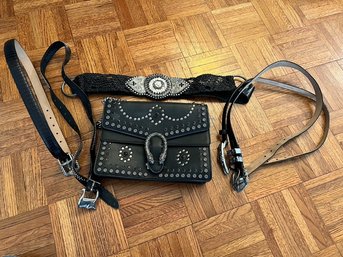 Black Leather Purse, With Belt, Extra Straps For Purses