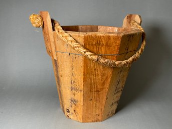 Handcrafted Wooden Bucket With Rope Handle