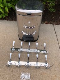 Polder Stainless Trash Can And Chrome Hooks