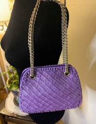 Vintage Purple Woven Purse With Chains