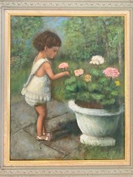 Curiosity In The Garden / Oil On Canvas Signed Bette Roberts