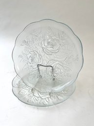 2 Vintage Floral Glass Plates