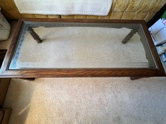 Coffee Table With Etched Glass 52' X 24' X 14h