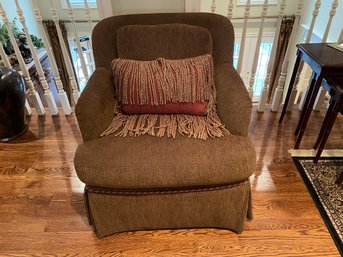 Highland House Custom Upholstered Swivel Chair With Coordinating Throw Pillow, Paid $694