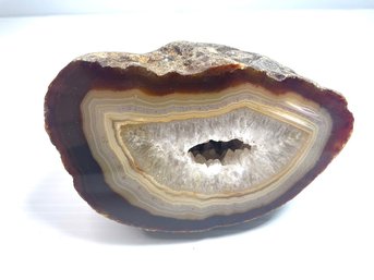 Brazilian Agate Geode W/Crystal With Metal Stand