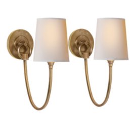 A Pair Of Visual Comfort Hand Rubbed Antique Brass Finish - Reed Single Sconces