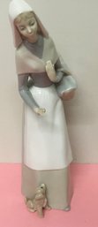 Lladro Rare Shepherdess Lady Bread Basket & Puppy