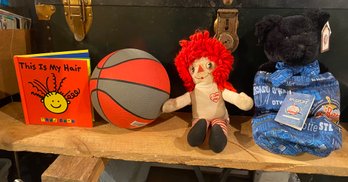 Raggedy Ann, Passport Bear, Book And Ball