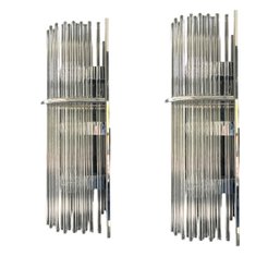 A Pair Of Fantastic 16'  Sciolari Glass Rod And Chrome Sconces - Bath3