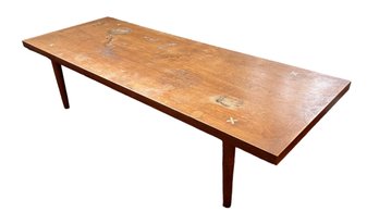 Mid-Century Coffee Table, Brass Inlay. For Restoration