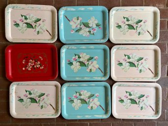 9 Vintage Metal Serving Trays Magnolia Flower 17.5x13 Hand Painted