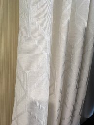 White Lined Curtains W/ Rods